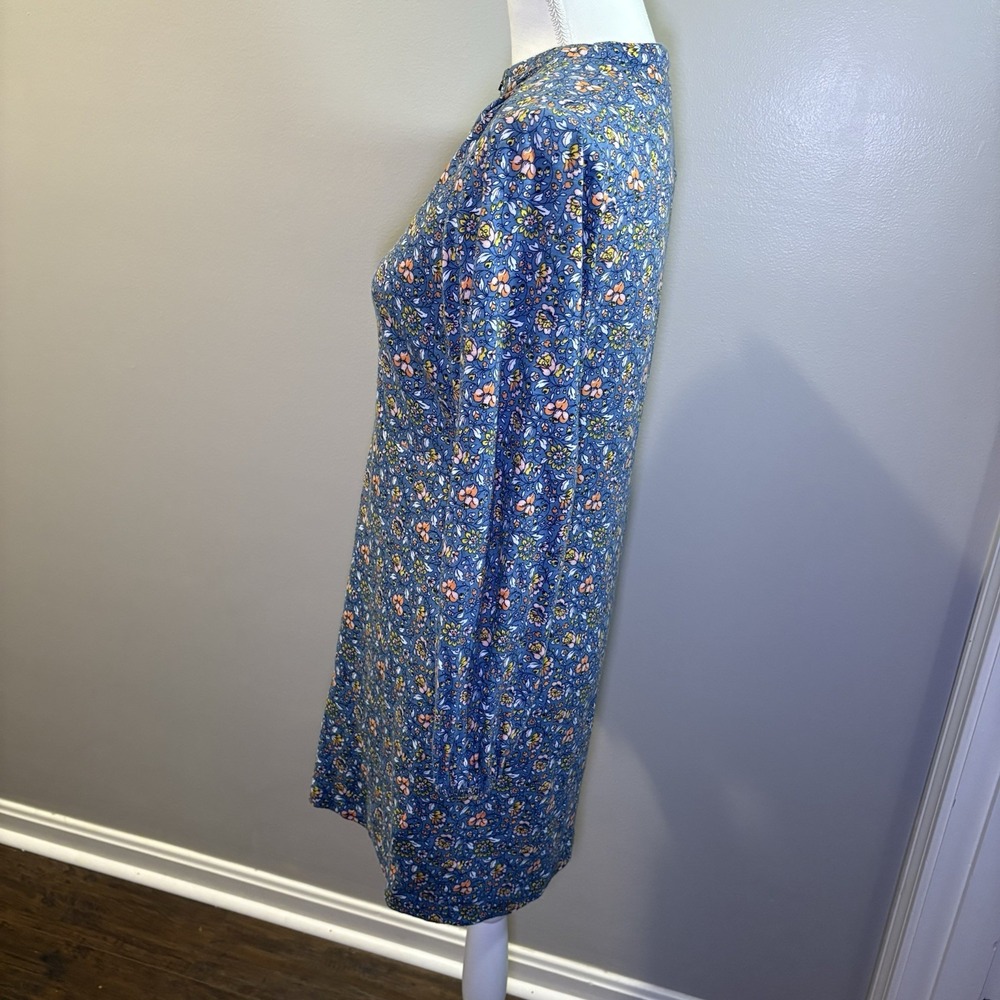 Boden Jersey Shirt Mini Dress Women's 4P Blue Floral Long Sleeve Pockets Buttons - Picture 10 of 11